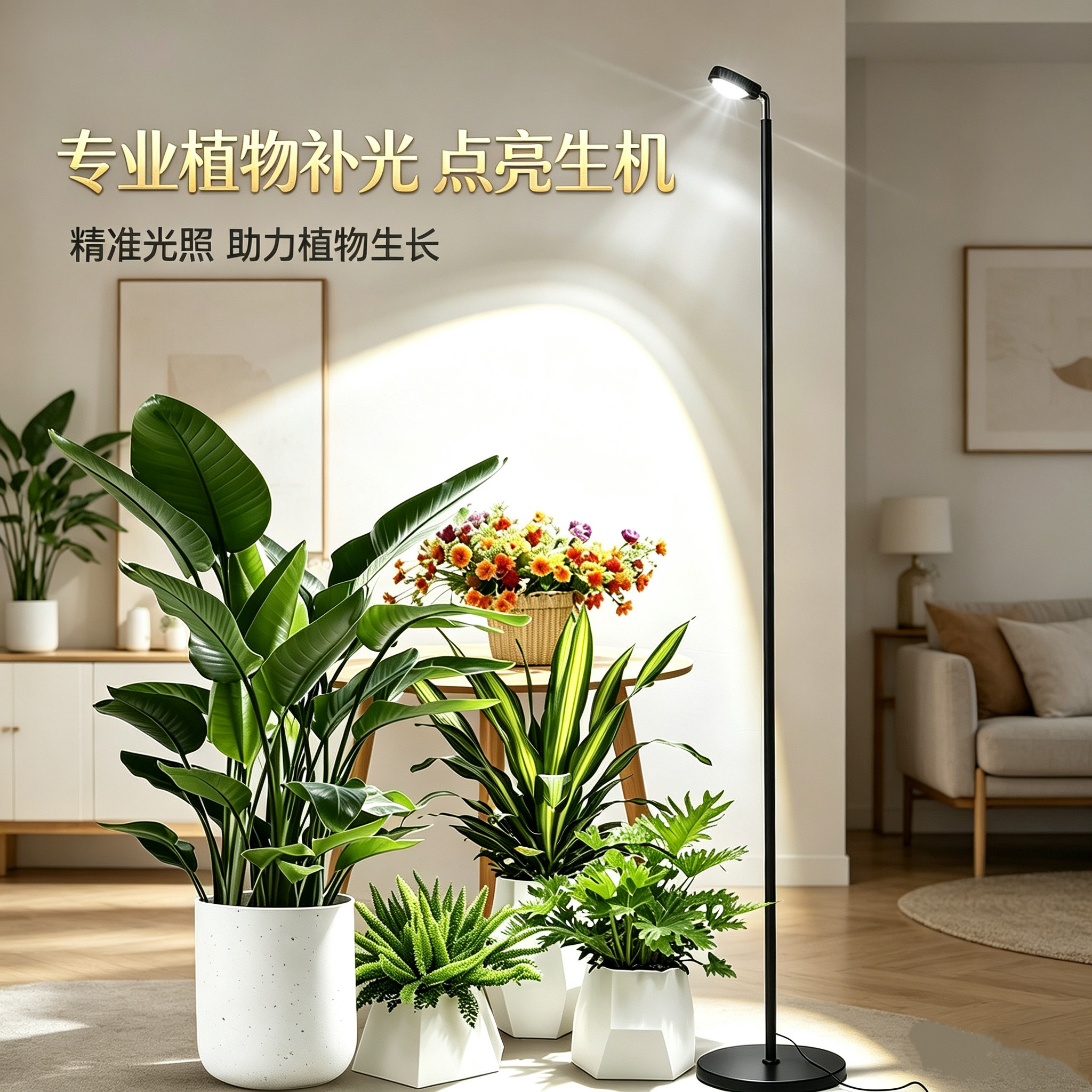 植物补光灯全光谱室内多肉上色模拟仿太阳绿植专用生长灯落地式