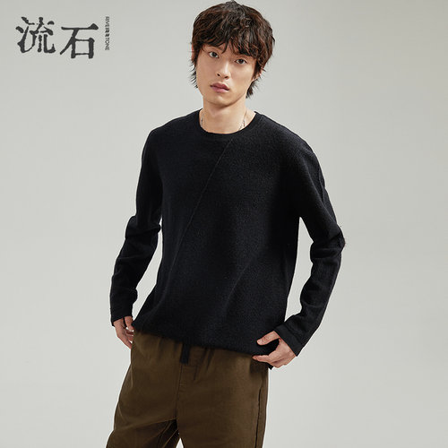 瑞弗史东圆领长袖百搭纯羊毛衫潮