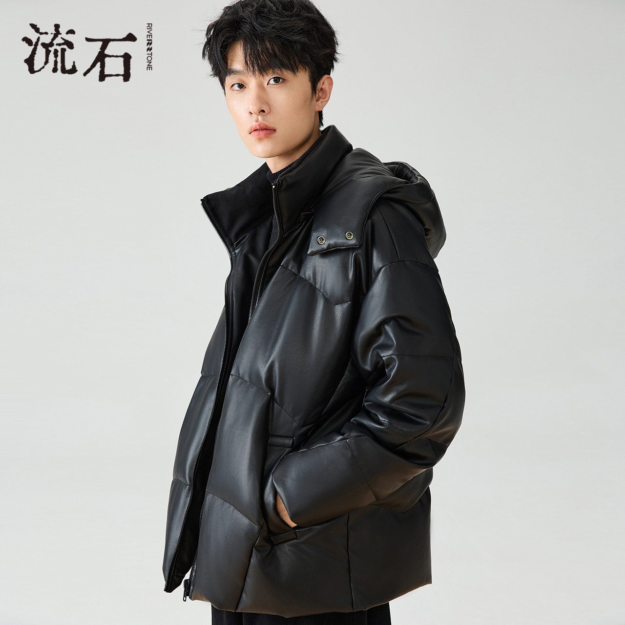 流石男装冬装高端个性PU皮羽绒服2026年新款春季男士轻奢高级外套