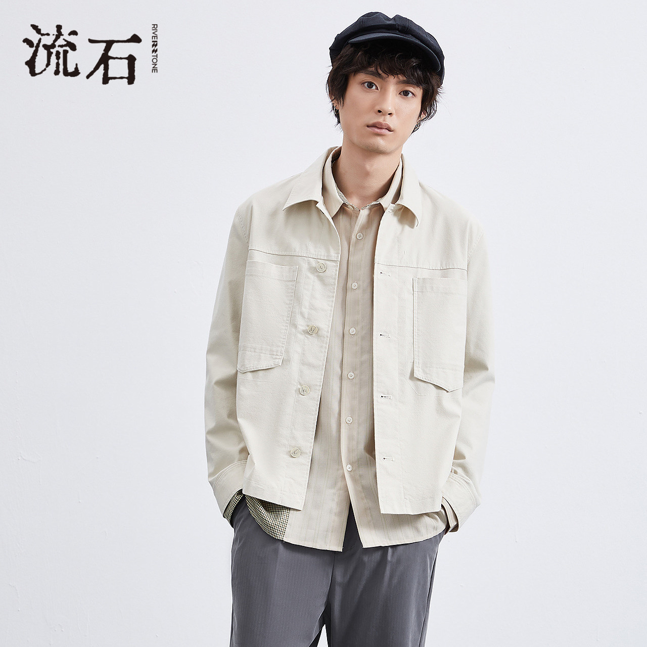 流石男装春装时尚翻领休闲衬衫外套男士2026新款春季高端短款夹克