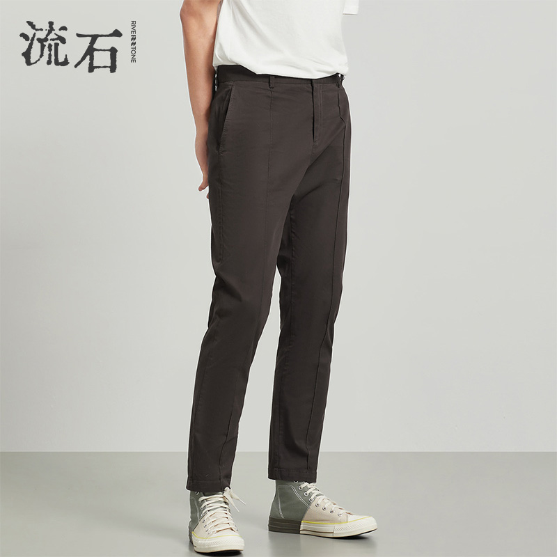 流石男装春装休闲裤2025男款春季新款简约时尚锥形修身通勤风长裤