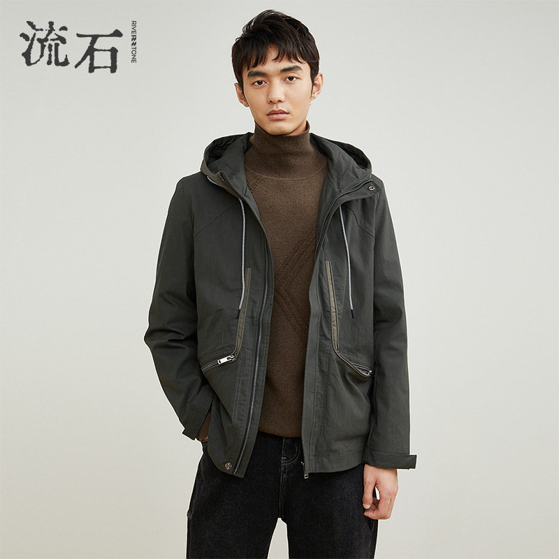 流石男装秋装工装短款连帽风衣男士2026年春季新款户外时尚外套潮