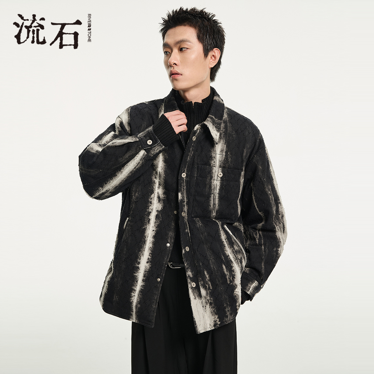 商场同款流石男装条纹衬衫羽绒服