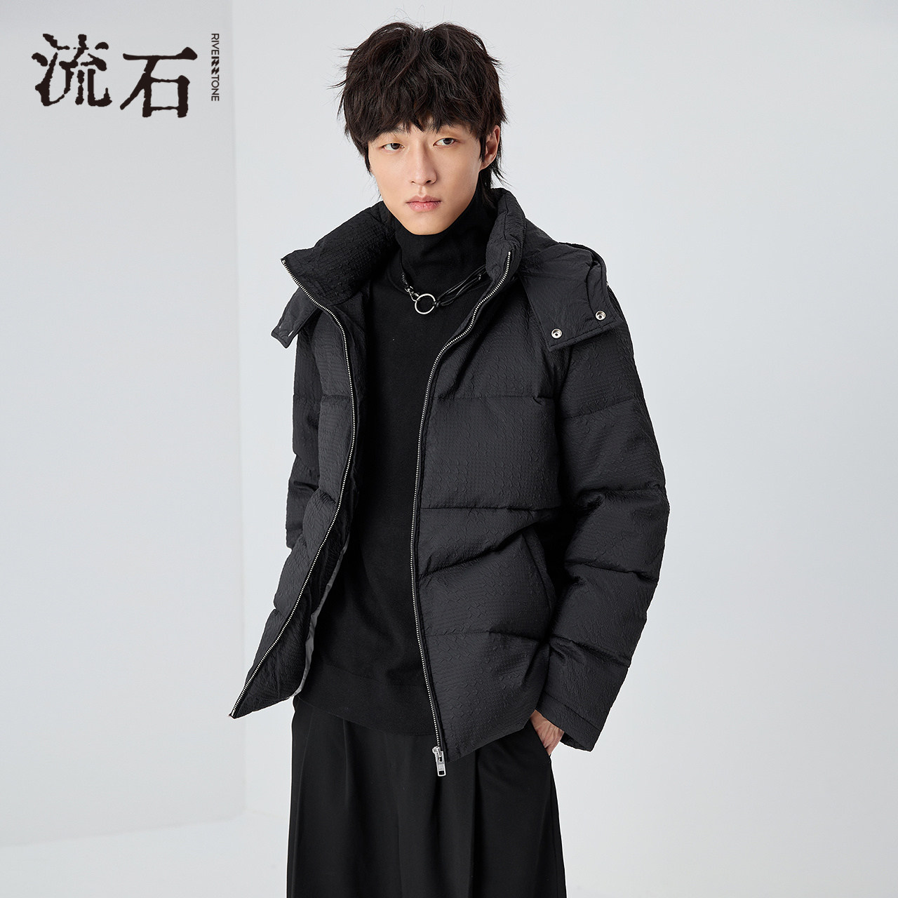 流石男装冬装保暖羽绒服男士2025年冬季新款可拆卸连帽加厚款外套