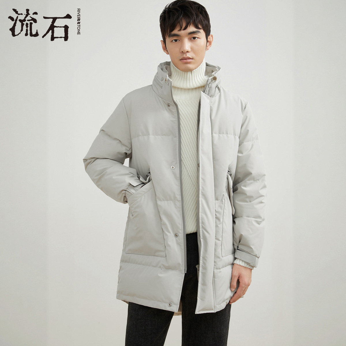 流石男装冬装立领户外中长款羽绒服2025年冬季新款保暖外套青年潮
