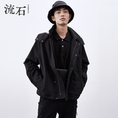 连帽短款 宽松时尚 夹克2026新款 流石男装 春季 休闲黑色外套新款 男款