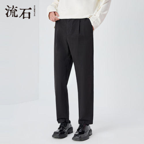 流石男装通勤简约黑色高端长裤子