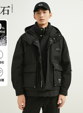 Riverstone流石男装高端时尚工装羽绒服新款冬季男保暖外套衣服潮