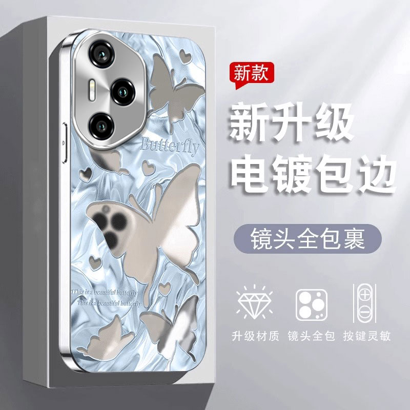 适用于荣耀300Pro手机壳200新款100时尚90GT奢华80电镀镜面70女款60se镜面蝴蝶50网红30s创意20潮流9x防摔8x
