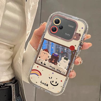 适用红米Note13pro+手机壳12Turbo/RPro新款镜头全包11epro/Tpro+镜面可爱小熊派对女款10硅胶防摔9保护套r