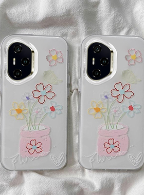 适用于荣耀300ultra手机壳200Pro新款100时尚90GT唯美80se大孔白色IMD70女款60se线条花朵50简约9x防摔保护套