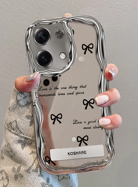 适用红米note13pro+手机壳新款电镀奶油纹note12turbo/Rpro时尚英文蝴蝶结note11Tpro+网红10女款9防摔保护套