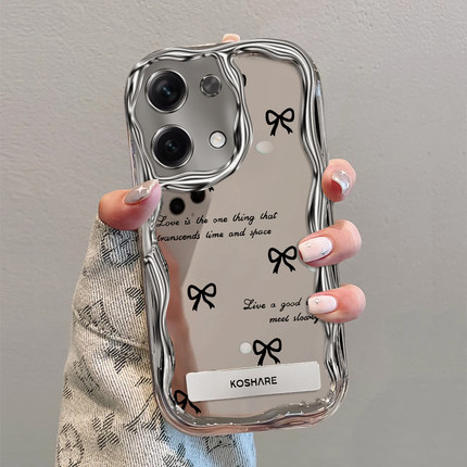 适用红米note13pro+手机壳新款电镀奶油纹note12turbo/Rpro时尚英文蝴蝶结note11Tpro+网红10女款9防摔保护套