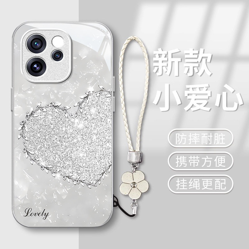 适用OPPOReno15手机壳新款创意奢华潮流钻石爱心Reno15Pro钢化玻璃保护套全包防摔外壳带挂绳