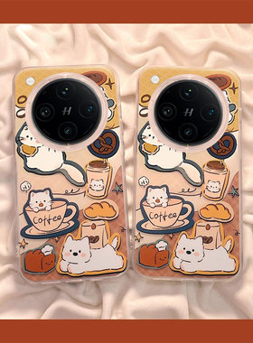 适用于OPPOfindx8pro手机壳新款大孔白色IMDx7ultra时尚X8S+女款findx6可爱咖啡猫咪x5Pro卡通镜头全包外壳