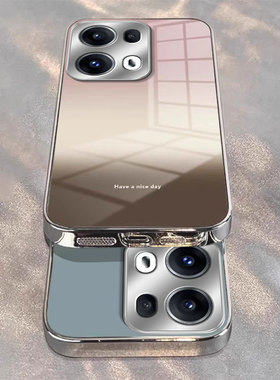 适用OPPOReno14Pro手机壳Reno13新款12电镀玻璃11简约Reno10Pro+时尚9渐变晕染8网红7se女款6防摔5保护套4/2Z
