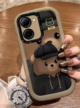 适用vivoY200手机壳新款Y100i帽子小熊Y78卡通74s硅胶76s颜值77e/t防摔男女y50t/35m+/36/y70t/9s/y21s保护套