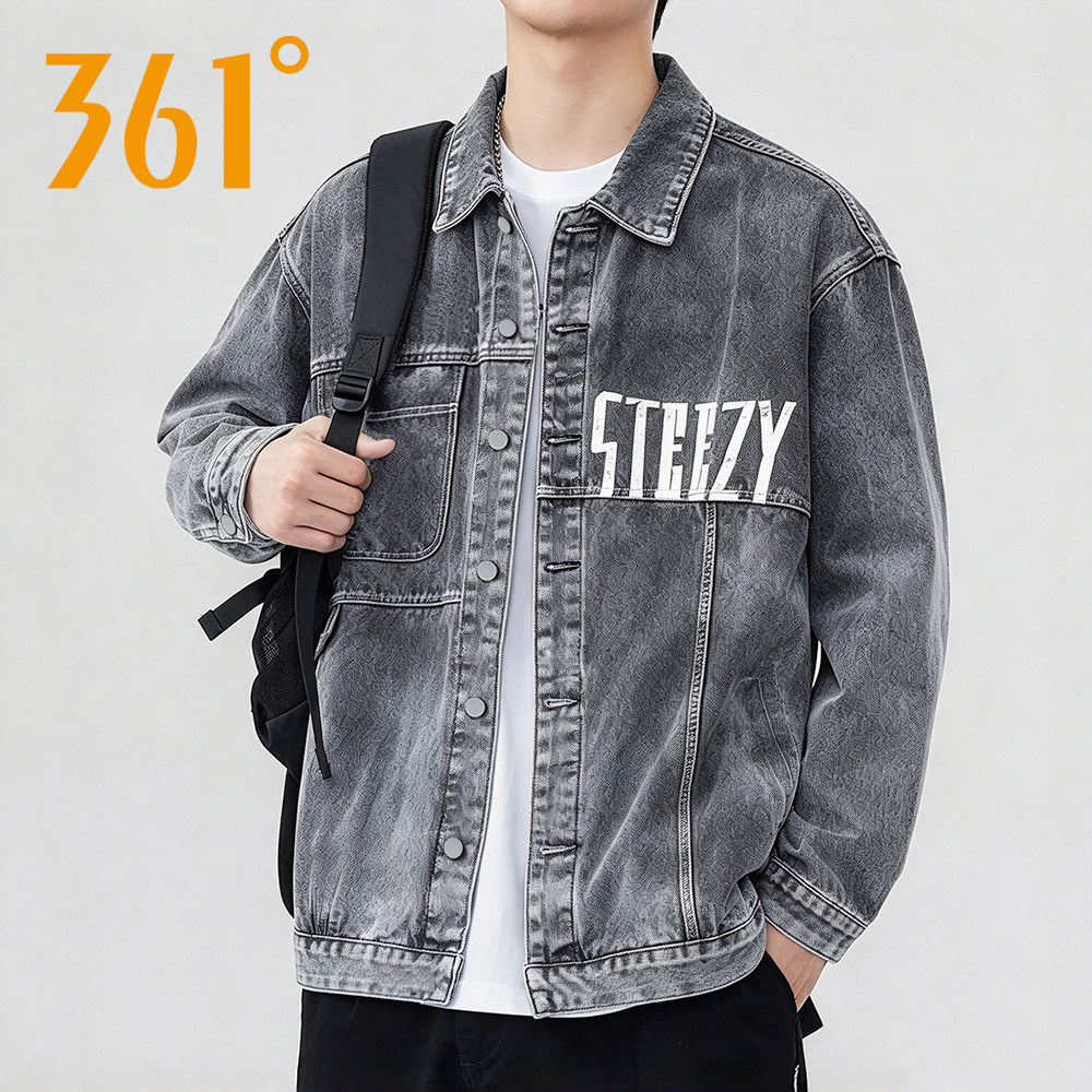 361度长袖衬衫男2026秋季新款休闲牛仔衬衣男士翻领纯棉运动外套