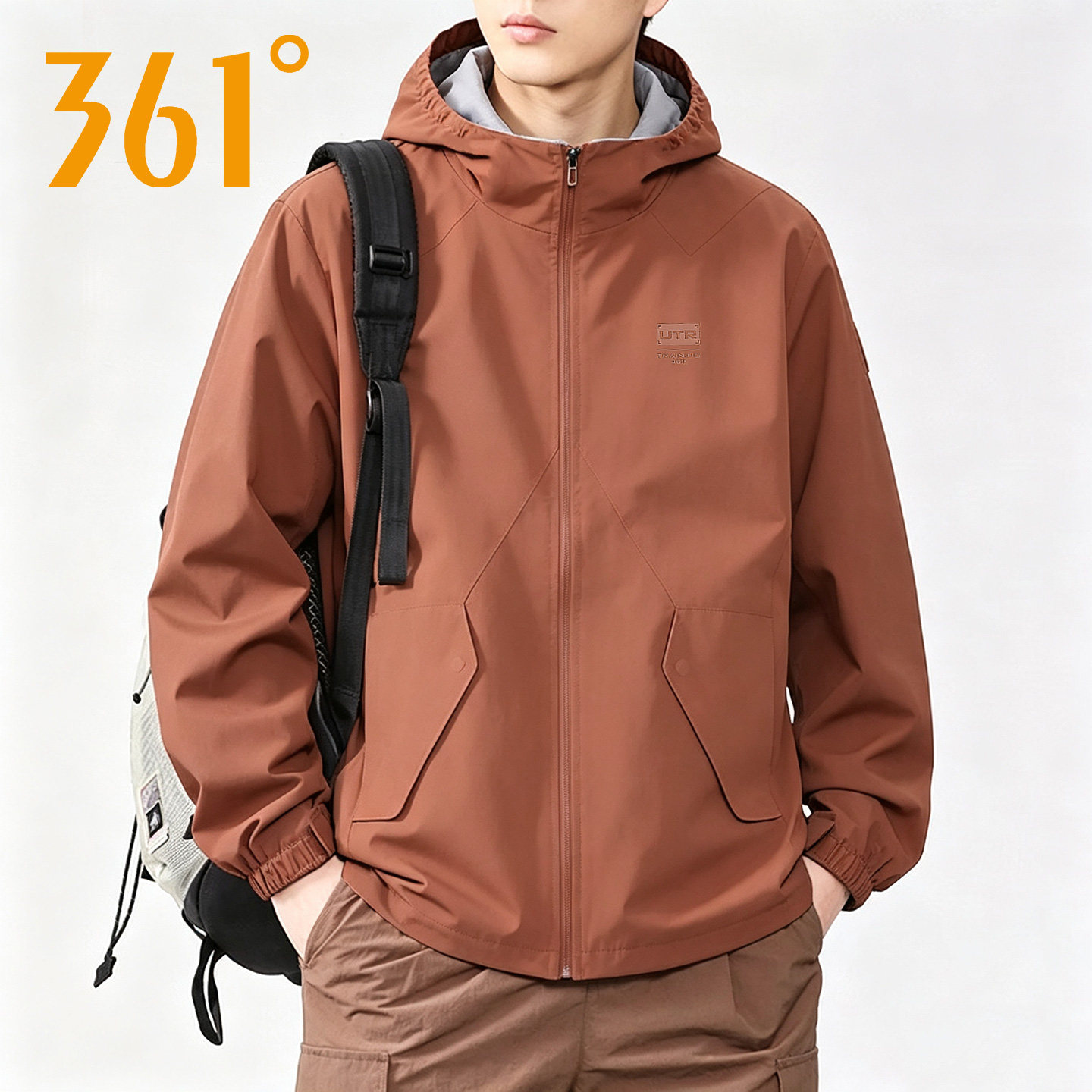 361休闲风衣男2026秋季新款梭织防泼水连帽外套舒适百搭运动服男