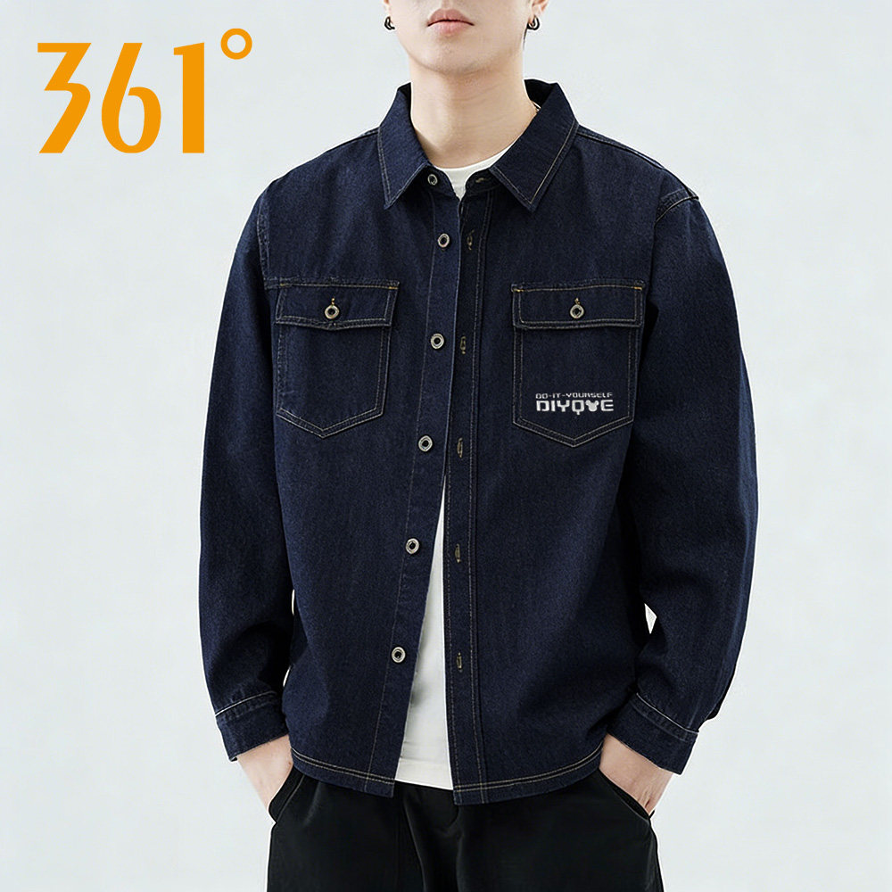 361牛仔衬衫男2026秋季新款宽松纯棉开衫外套潮流背后印花休闲服