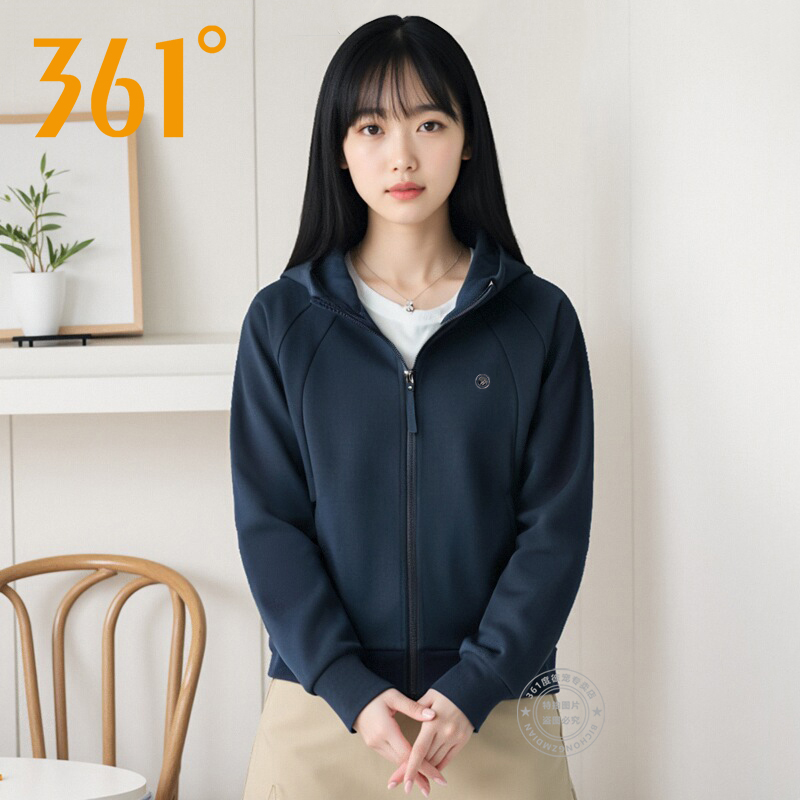 361针织上衣女2026春季新款耐磨舒适连帽开衫运动卫衣套头外套