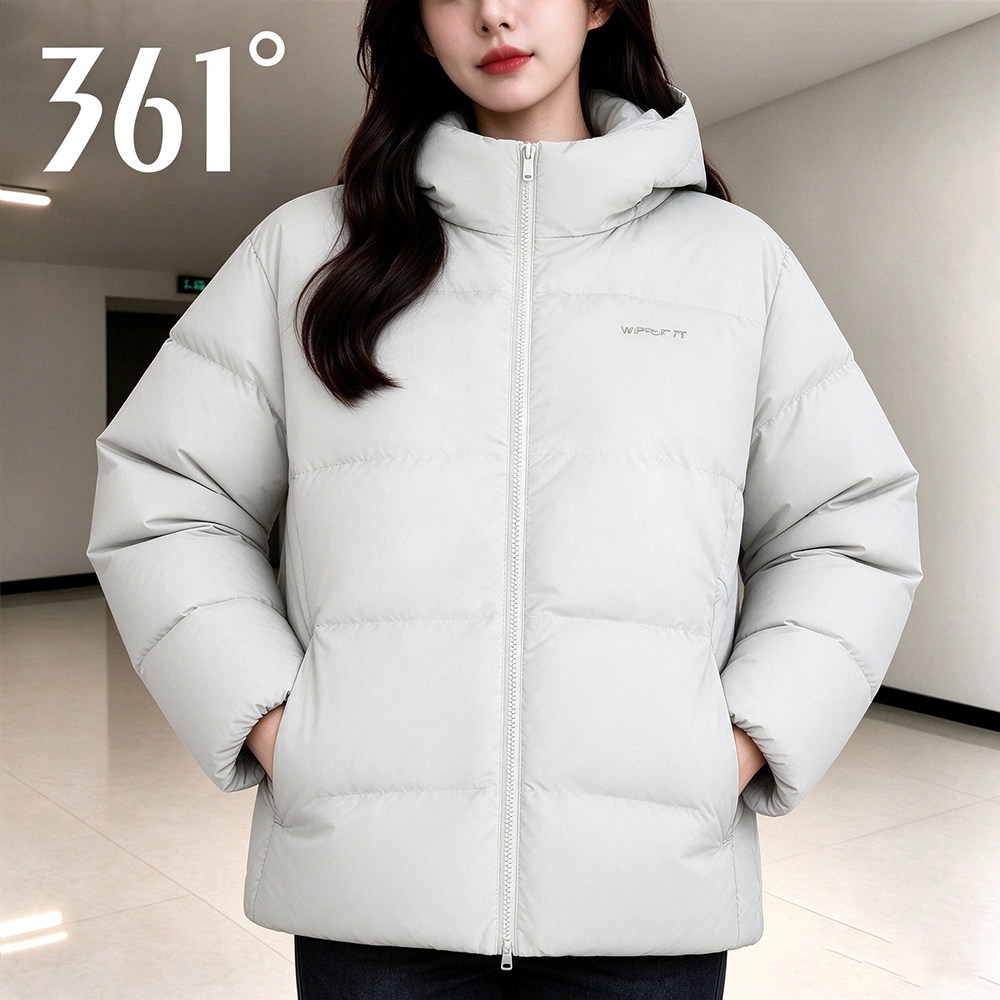 361运动羽绒服女2026冬季新款宽松纯色连帽外套鸭绒保暖休闲服饰