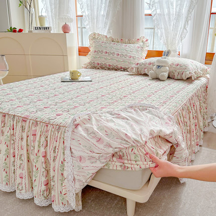 2024新款夹棉提花床裙式床笠单件四季通用150x200x220防滑床套罩