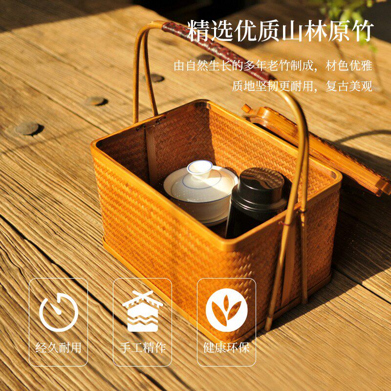 手工竹编藤编提篮多层食盒茶点盘茶具月饼点心篮子筐子收纳筐盒子