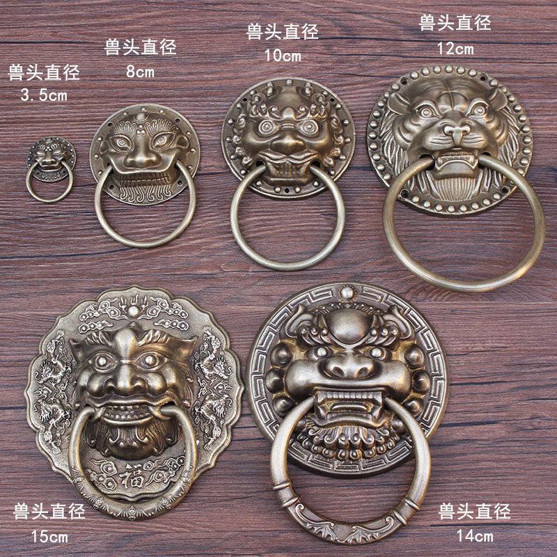 仿古中式兽头纯铜门狮子头铜门环古铜老式装饰仿铜门把手大门拉手