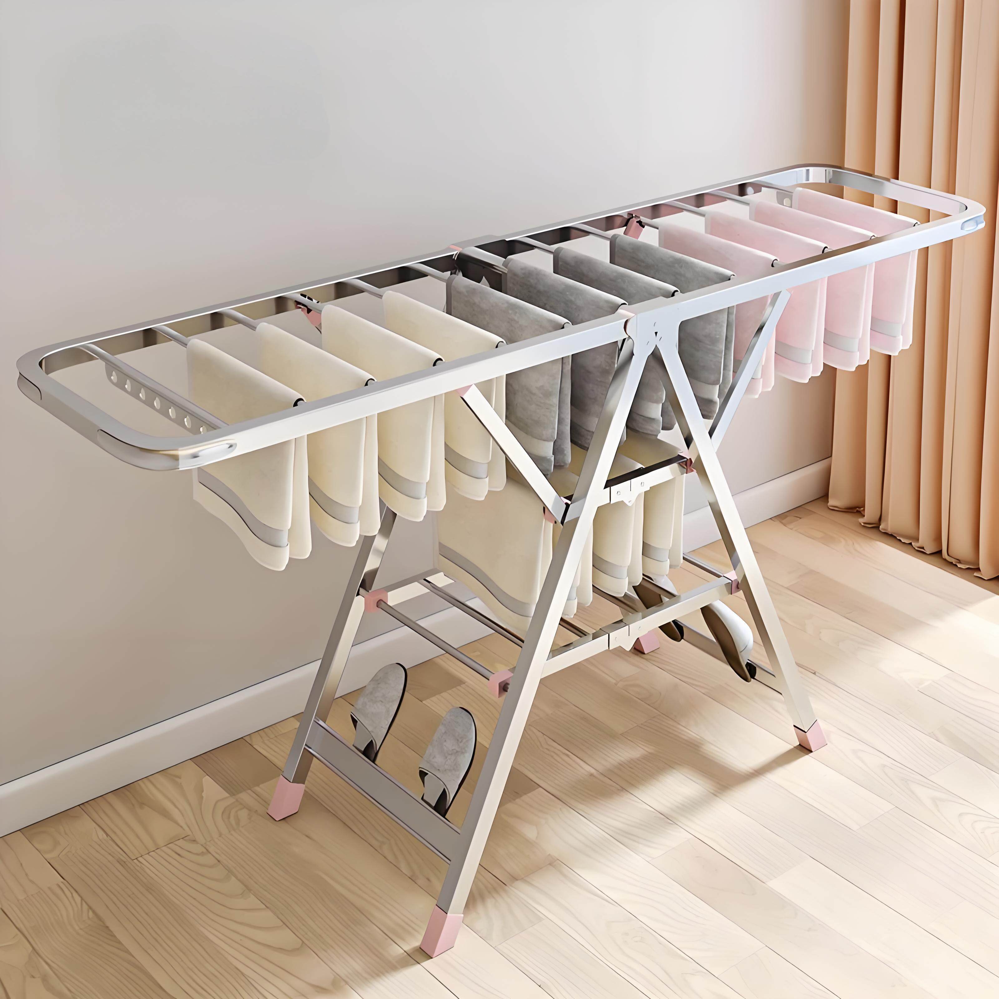 四季沐歌不锈钢晾衣架落地可移动折叠室内阳台凉衣架加厚晒被神器