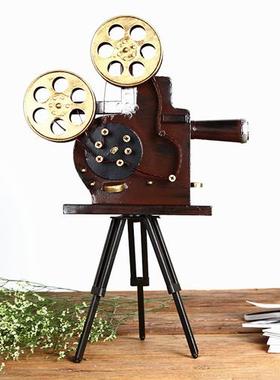 老式电影摄影机放映机模型铁皮三脚架照相机摆件店铺橱窗装饰品
