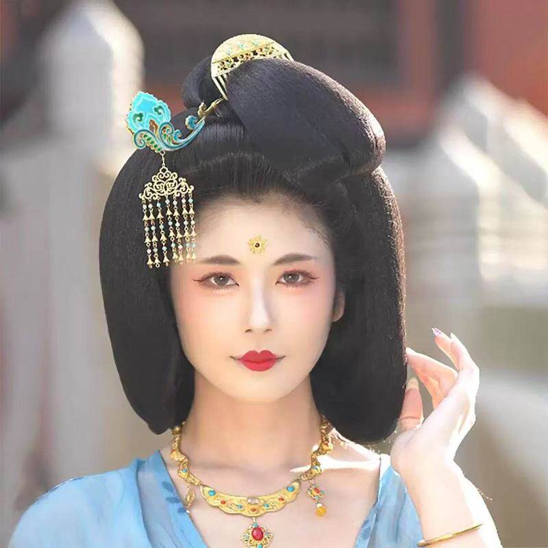唐风插梳发梳 松石缠枝纹古风汉服发饰 铜镀金錾刻梳子女款送妈妈