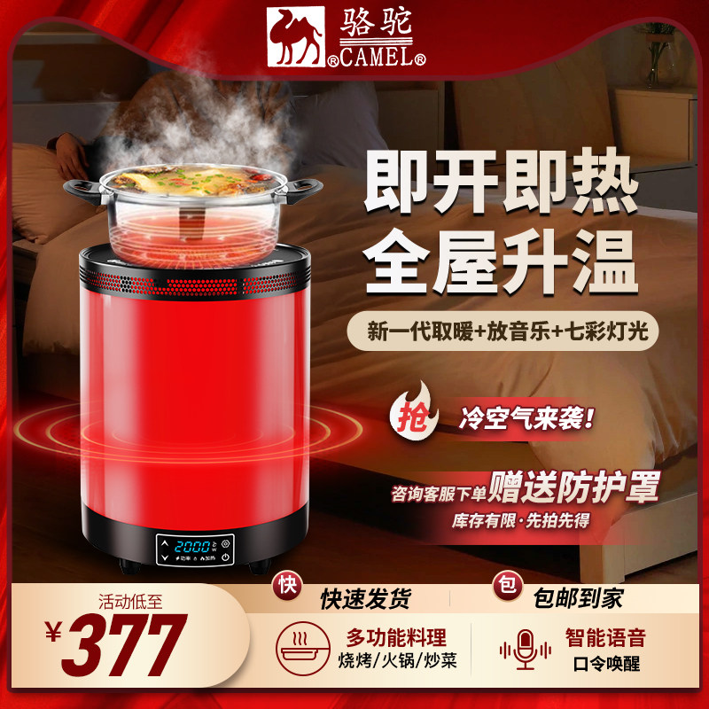骆驼新款音响取暖器炫彩灯光全屋升温取暖神器多功能家用仿真火焰