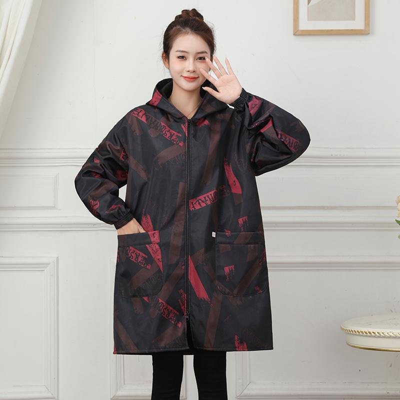 90n加绒防水罩衣大人围裙家用厨房新款女大褂加厚防油工作服冬季