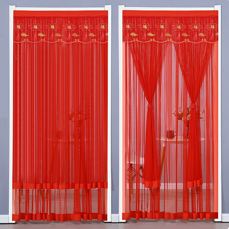 红色结婚喜庆防蚊婚房隔断帘