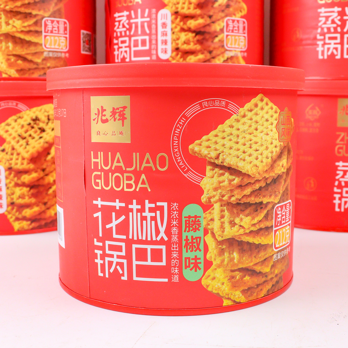 兆辉花椒锅巴大米藤椒麻辣锅巴桶装212g老式怀旧休闲解馋零食