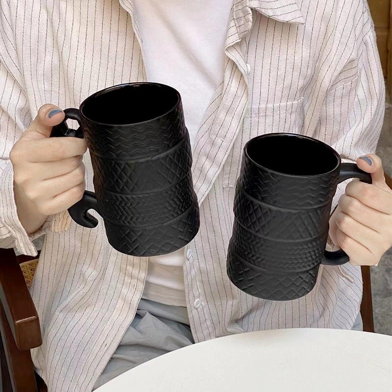 创意磨砂轮胎造型大容量陶瓷杯