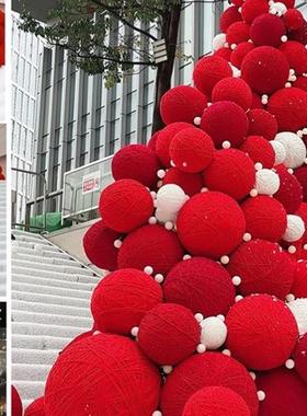 商场巨型红毛线吊球网红色装饰圣诞情人节打卡场景布置美陈挂件