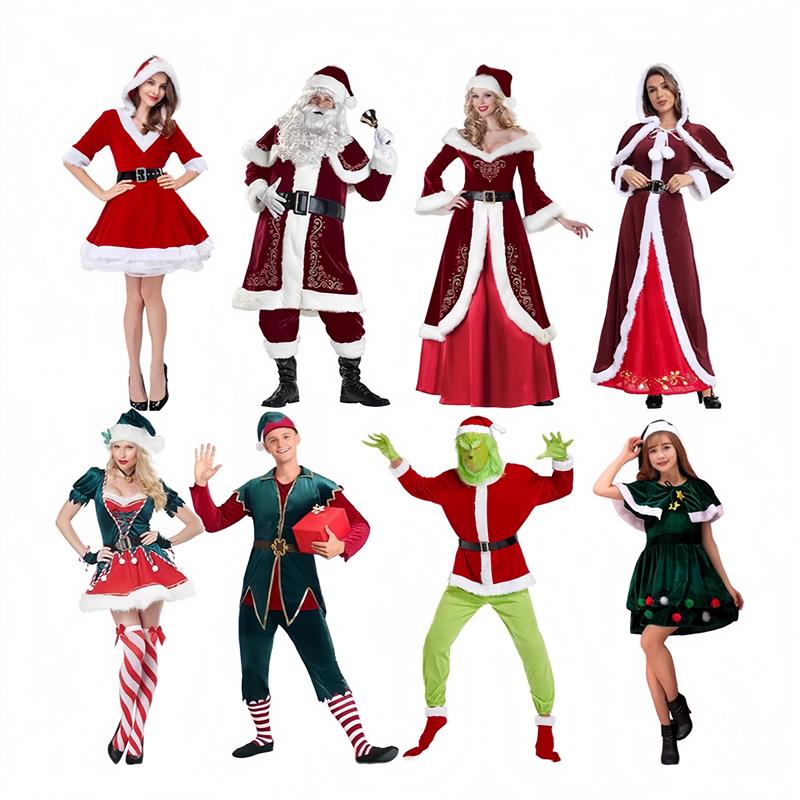 欧美圣诞节服装成人男女cosplay圣诞老人情侣款绿毛怪派对演出服