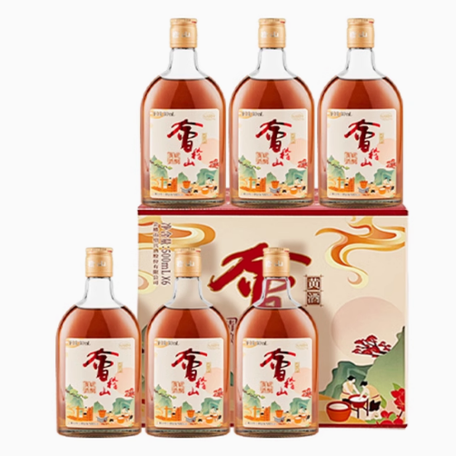 会稽山绍兴黄酒花雕酒阿胶专用 精酿黄酒500ml*6正宗花雕瓶装老酒