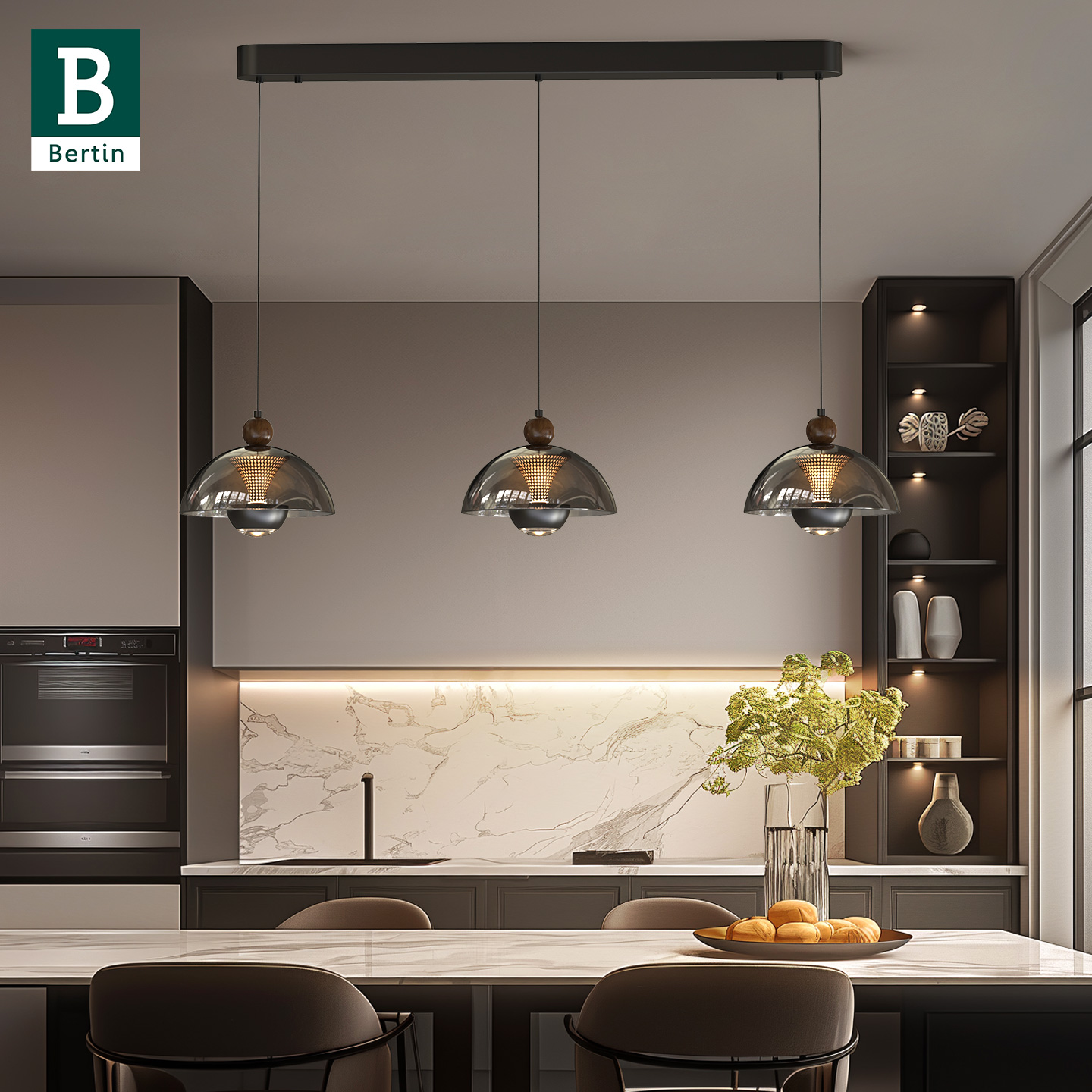 柏丁 意式轻奢餐厅吊灯 现代极简三头吊线升降吧台饭厅餐桌主灯具