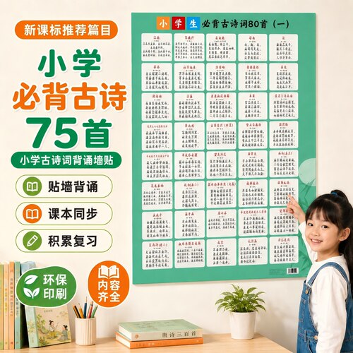 小学生必背75首古诗注音挂图