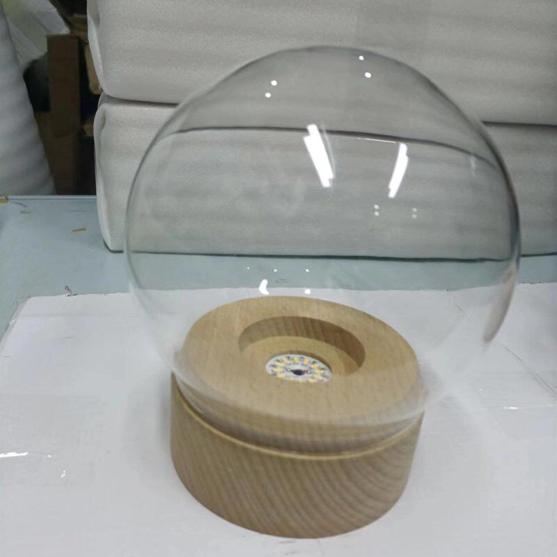 实木发光旋转八音盒玻璃罩暖光充电音乐盒玻璃球水晶手工作品展示