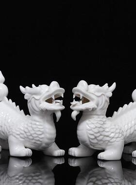 陶瓷麒麟摆件一对招财镇宅吉祥物开业乔迁客厅办公室家居饰品摆设