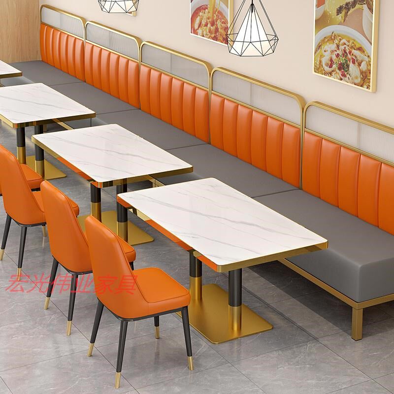 轻奢岩板餐桌现代简约酒店长条桌饭店快餐桌圆桌火锅桌多用桌定制