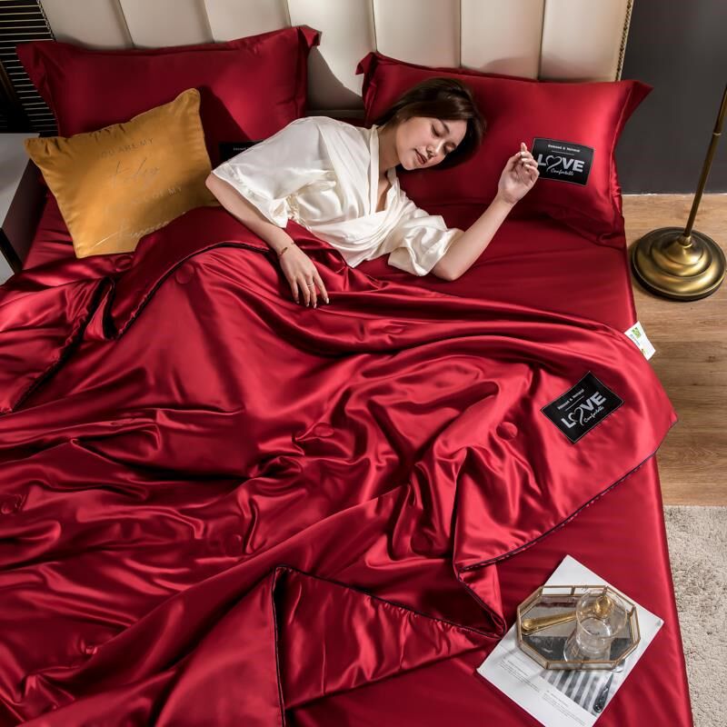 红色夏凉被结婚被子喜被夏季冰丝空调被四件套婚庆夏天薄被子陪嫁