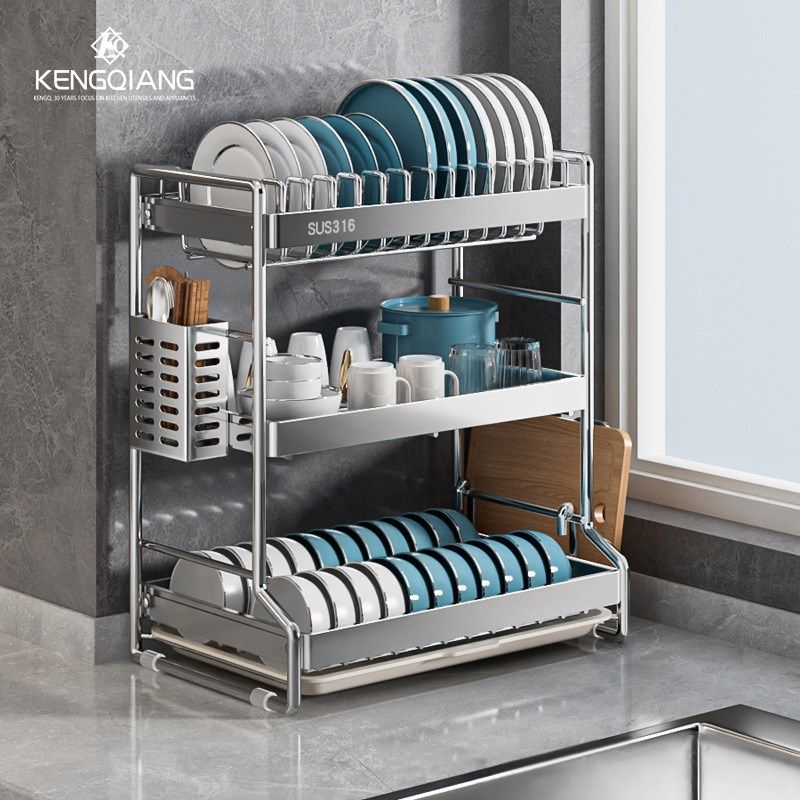 精选316不锈钢碗碟收纳架双层沥水架多功能厨房台面餐具置物收纳,厨房/烹饪用具,碗架,淘宝优惠券,粉丝福利购,淘宝优惠卷