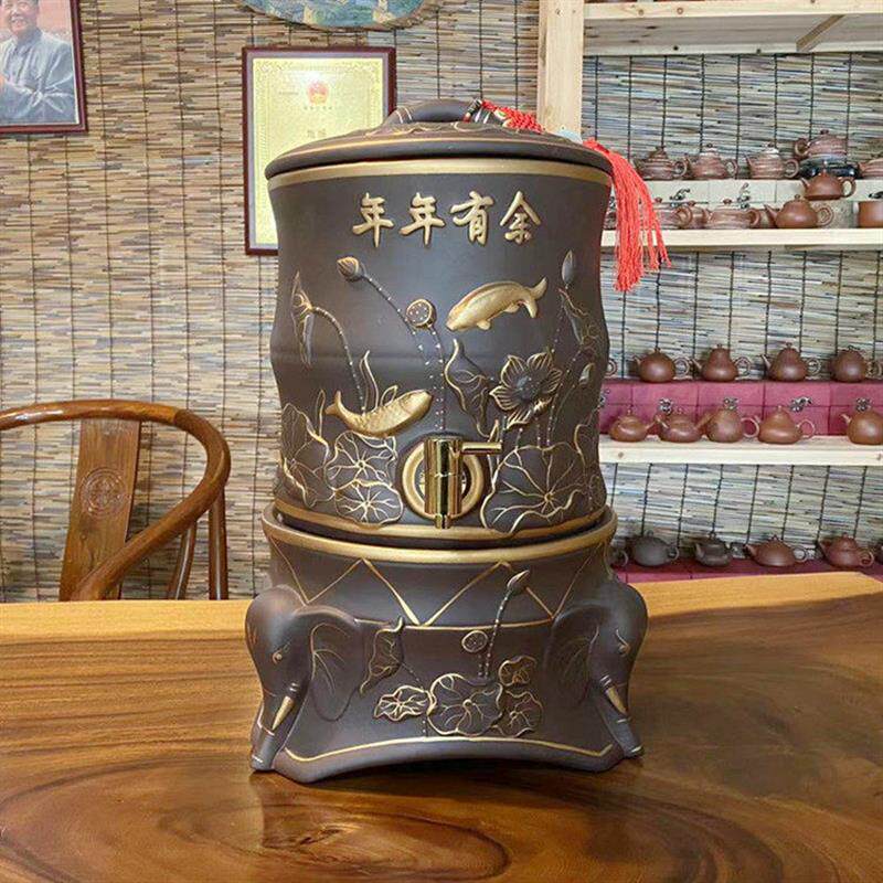 7升10升紫砂储水缸带龙头 家用泡茶大号陶瓷蓄水罐壶带盖子茶水桶