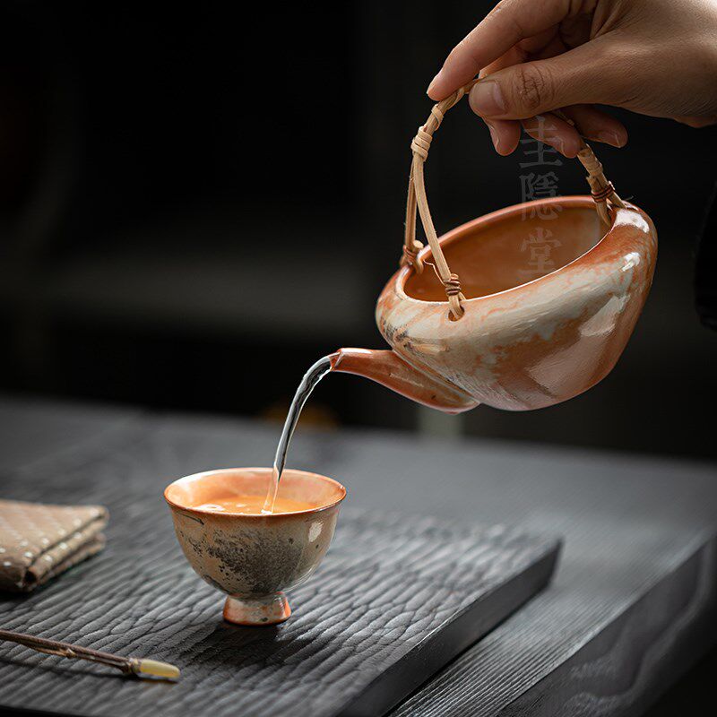 圭隐堂志野烧窑变开片粗陶泡茶碗手工提梁泡茶壶家用公道杯分茶器