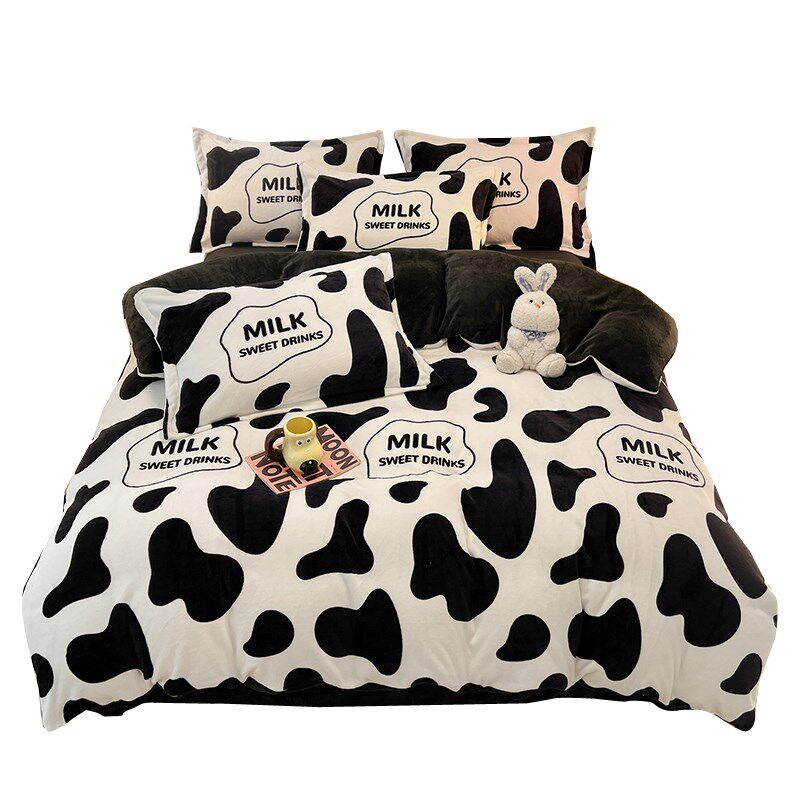 精选大奶牛冬季牛奶珊瑚绒床上四件套加厚法兰绒床单被套冬天加绒,床上用品,床品套件/四件套/多件套,淘宝优惠券,粉丝福利购,淘宝优惠卷